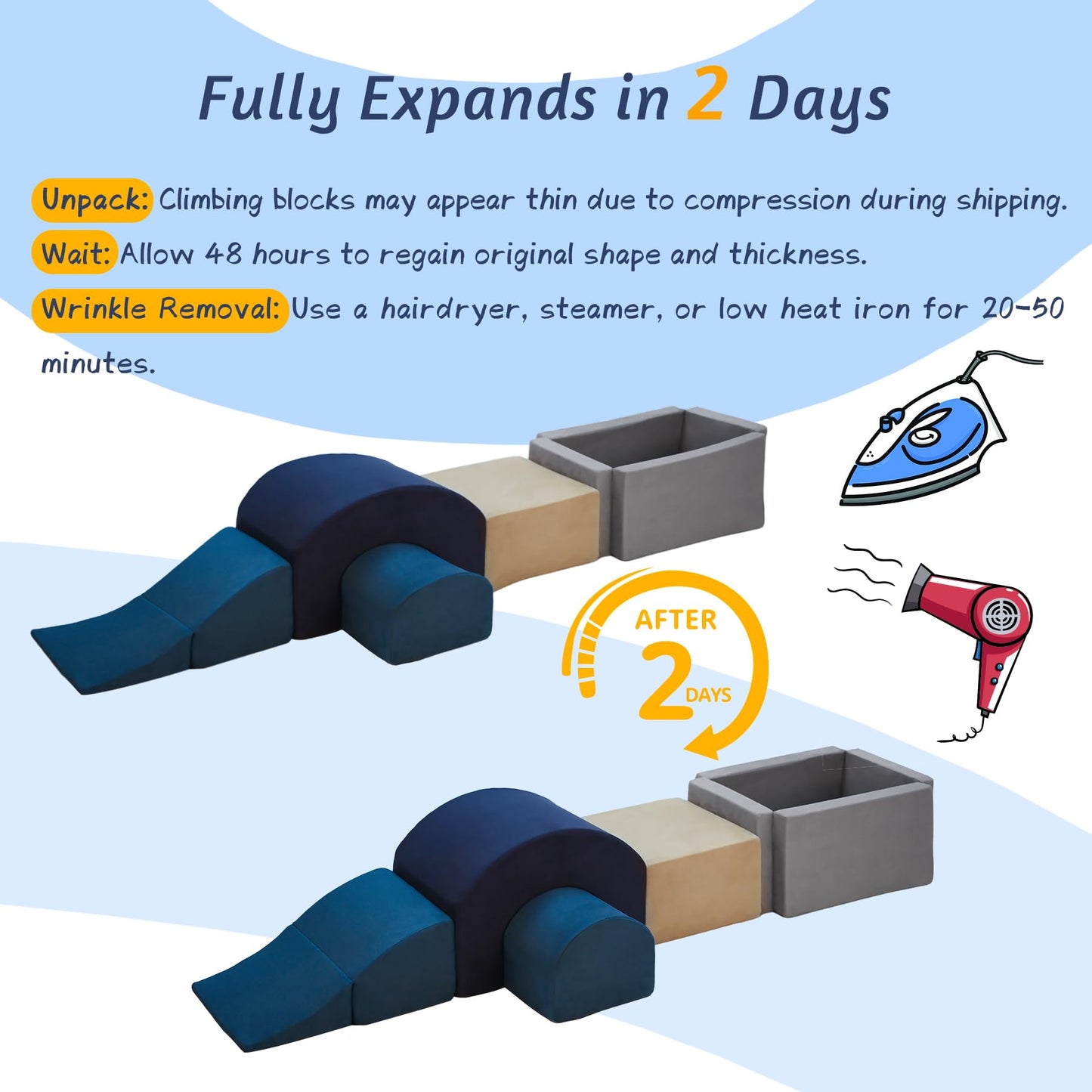 Kinevoli 7 Pieces Climbing Toys And Blocks - Indoor Soft Foam Climber Playset For Toddlers, Kids, And Babies Ages 1-3 - Perfect