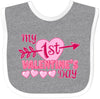 Inktastic My First Valentine 'S Day With Pink Heart And Arrow Baby Bib Heather And White 39970