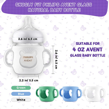 Desing Wish 3 Pack 4Oz Silicone Sleeves With Handles For Avent Glass Natural Baby Bottles, Anti Breakage Protective Sleeves Comp