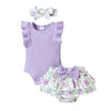 Tiny Cutey Baby Girl Clothes Infant Summer Outfits Set Ruffle Sleeve Romper And Floral Shorts With Headband (Purple Romper And R