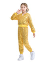 Lolanta Girls Hip Hop Dance Costumes Sequin Jacket And Pants Dance Set Girls Street Dance Casual Wear (Golden, 12-13 Years)
