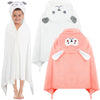 Preboun 2 Pcs Kid Hooded Bath Towel Toddler Towel 27.5 X 55'' Large Hooded Towel For Kids 3-10 Yrs Wrap Bathrobe Boy Girl(White,