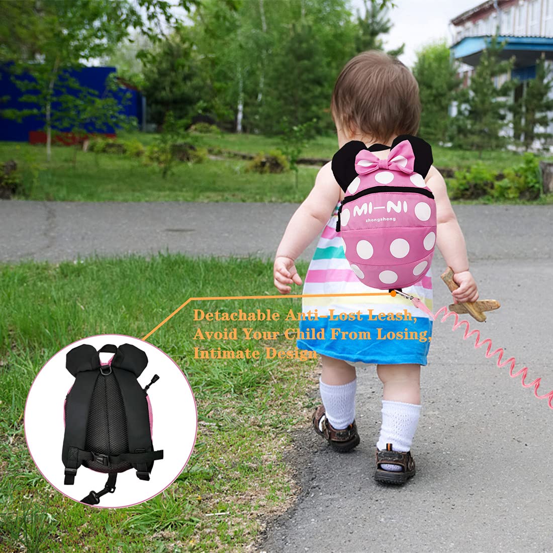 Czsyzczs Toddlers Leash + Anti Lost Wrist Link Child Kids Safety Harness Kids Walking Wristband Assistant Strap Belt (Pink)