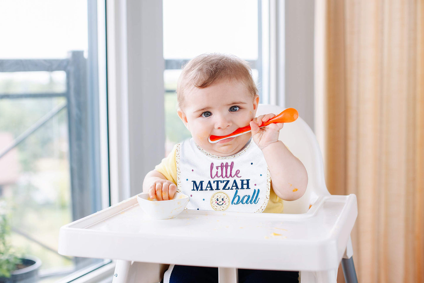 Rite Lite Adorable Little Matzah Ball Embroidered Bib - Stylish & Cute Passover Bib Pesach Seder Jewish Holiday Party Apparel Ac