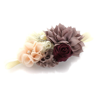 My Lello Headband Shabby Fabric Flower Cluster Baby - Infant - Toddler - Girl Stretchy Elastic Vintage Mix