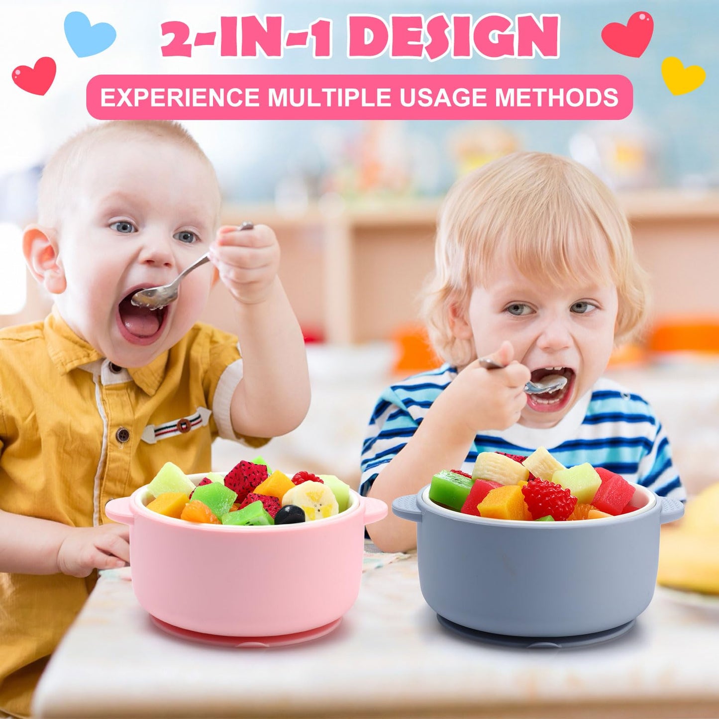 Domensi 2 Sets Kids Porcelain Bowls With Silicone Suction Sleeves Toddler Suction Bowls Baby Bowl Microwave Dishwasher Safe Cere