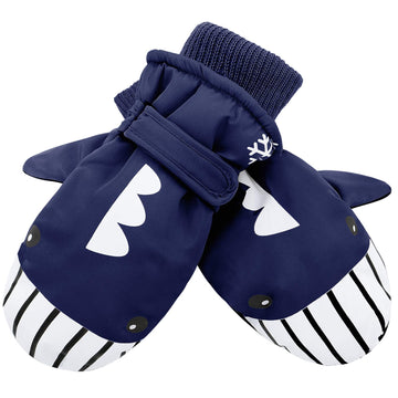 American Trends Toddler Snow Gloves Winter Kids Ski Glove Waterproof Mittens For Toddler Boys Girls Warm Mitten Navy Whale S(Fit
