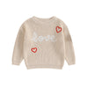 Baby Girl Cute Long Sleeve Crew Neck Love Embroidery Sweater Toddler Valentine Day Outfits (Khaki Love, 18-24 Months)