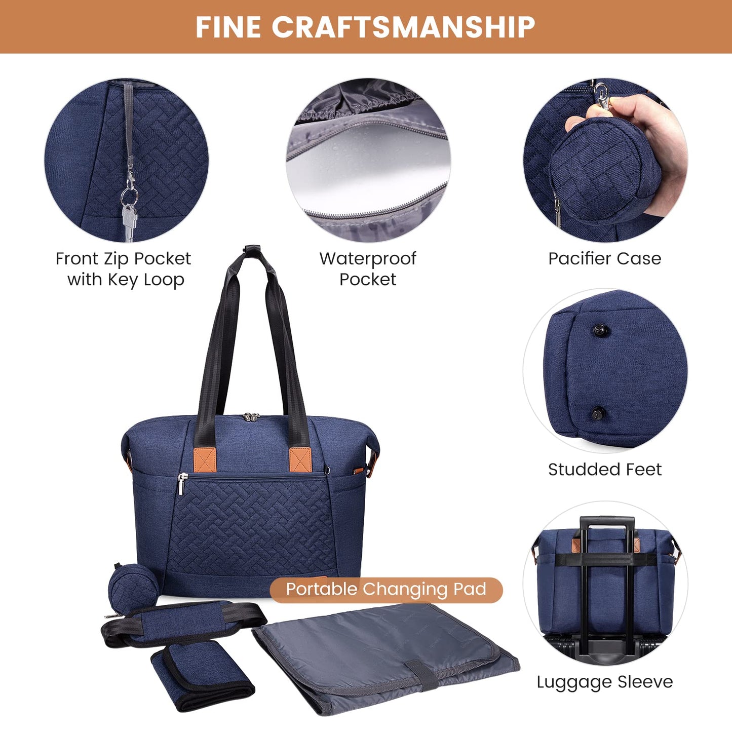 Lovevook Diaper Bag Tote, Large Baby Tote Bag, Travel Diaper Tote For Mom And Dad With Changing Pad And First Aid Bag,Navy Blue