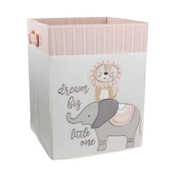 Levtex Baby - Imani Nursery Hamper - Rectangle Fabric Hamper - Elepahnt And Lion - Grey, Cream, Taupe, Pink - Nursery Accessorie