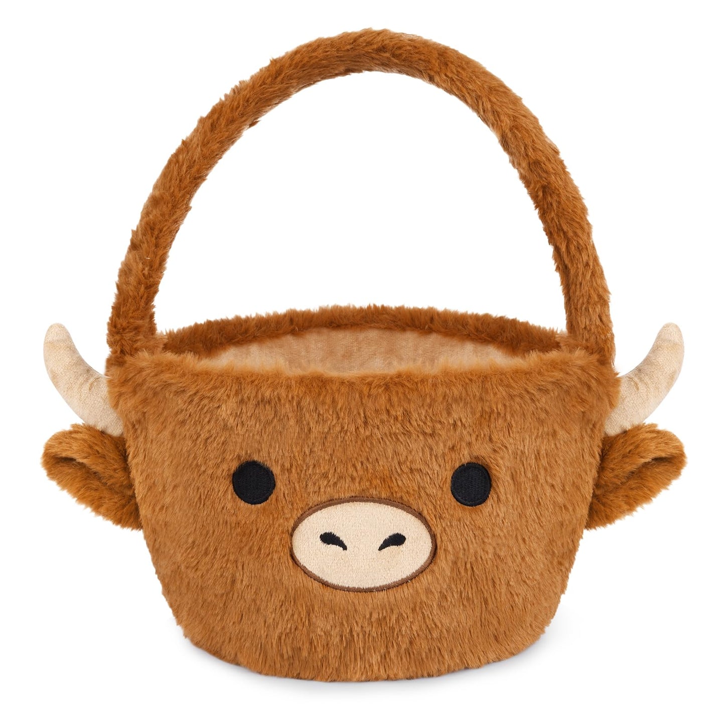 JIZWPOOM Easter Basket,Highland Cow Plush Easter Baskets for Kids,Basket Empty Easter Egg Hunt Party Favor,Cute Easter Gifts for