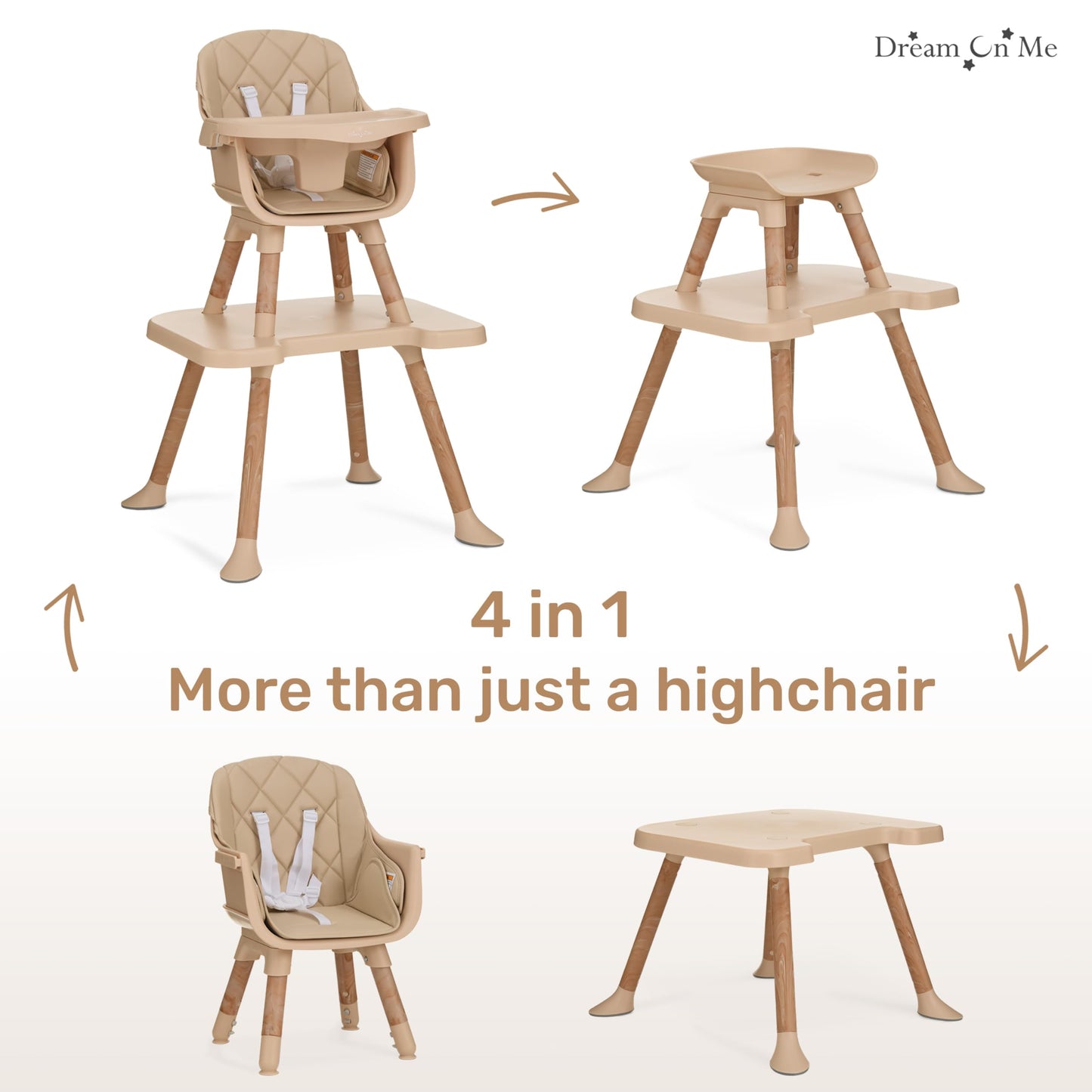 Dream On Me Luna 4-In-1 Convertible Baby High Chair In Beige