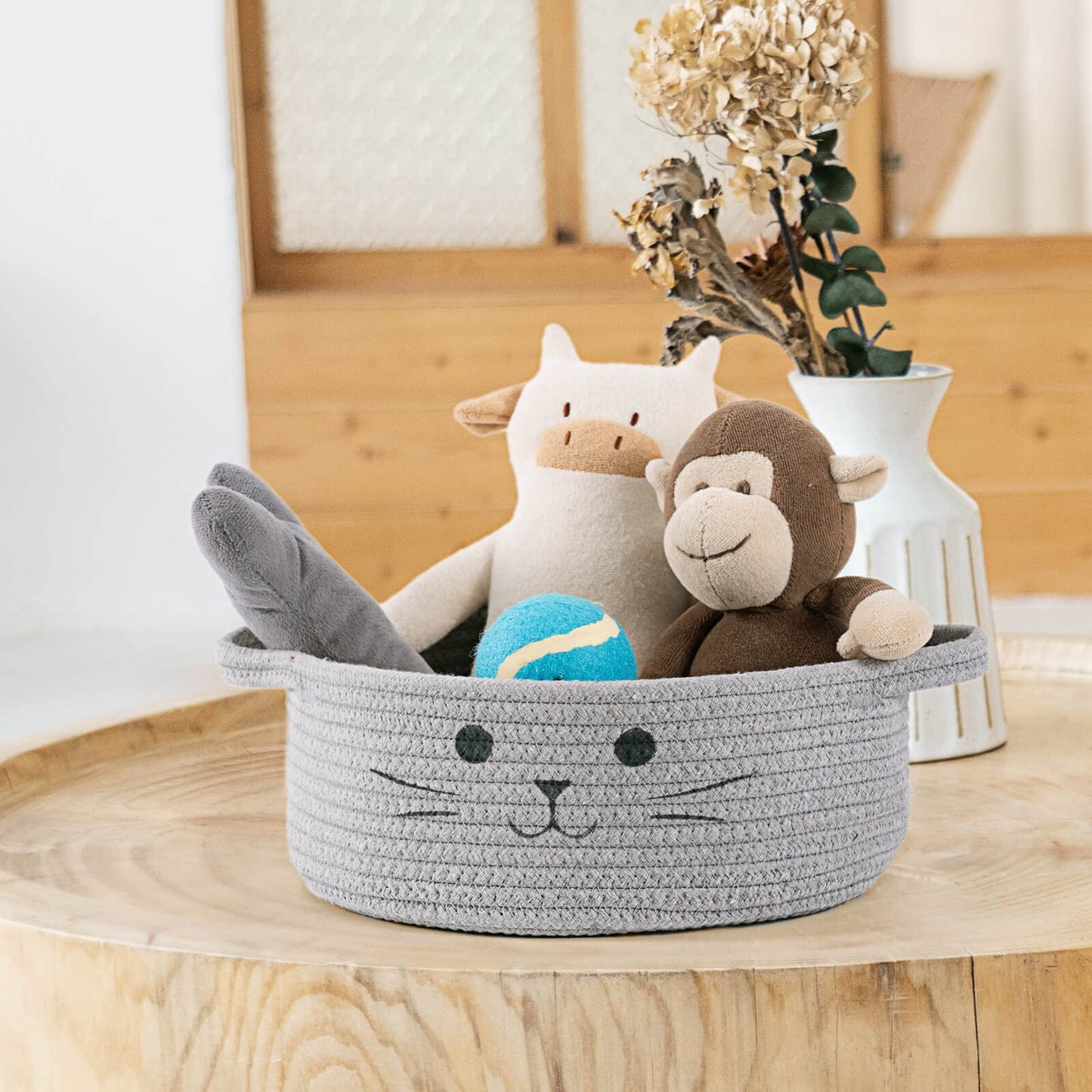 Hichen Small Woven Rope Storage Basket, Cute Cat Toy Basket For Living Room, Baby Basket For Nursery, Gift Basket Empty For Baby