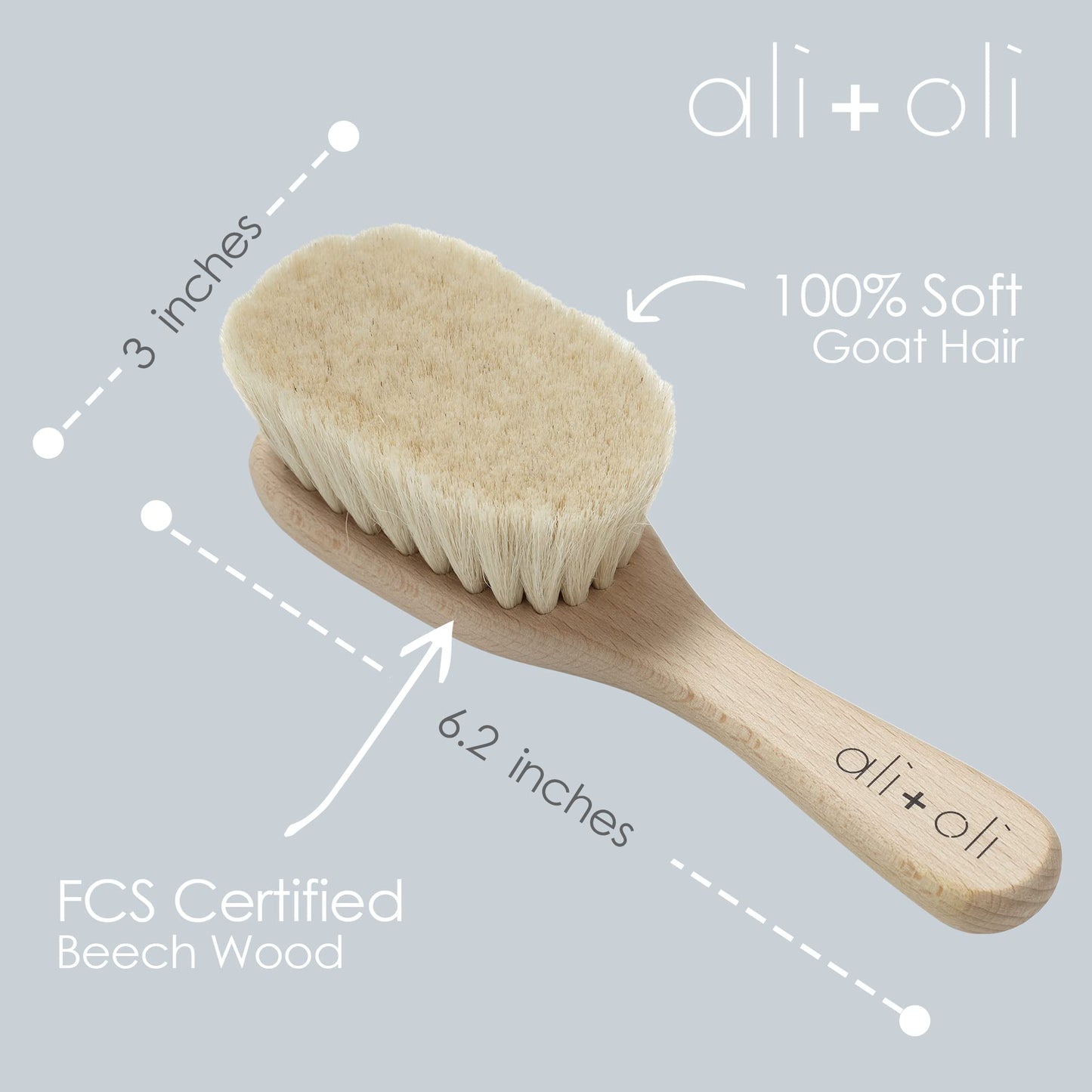 Ali+Oli Newborn Wooden Hair Brush- Baby Brush Set For Newborns- Baby Hair Brush With Mini Loofah- Infant Hair Brush, Cradle Cap,