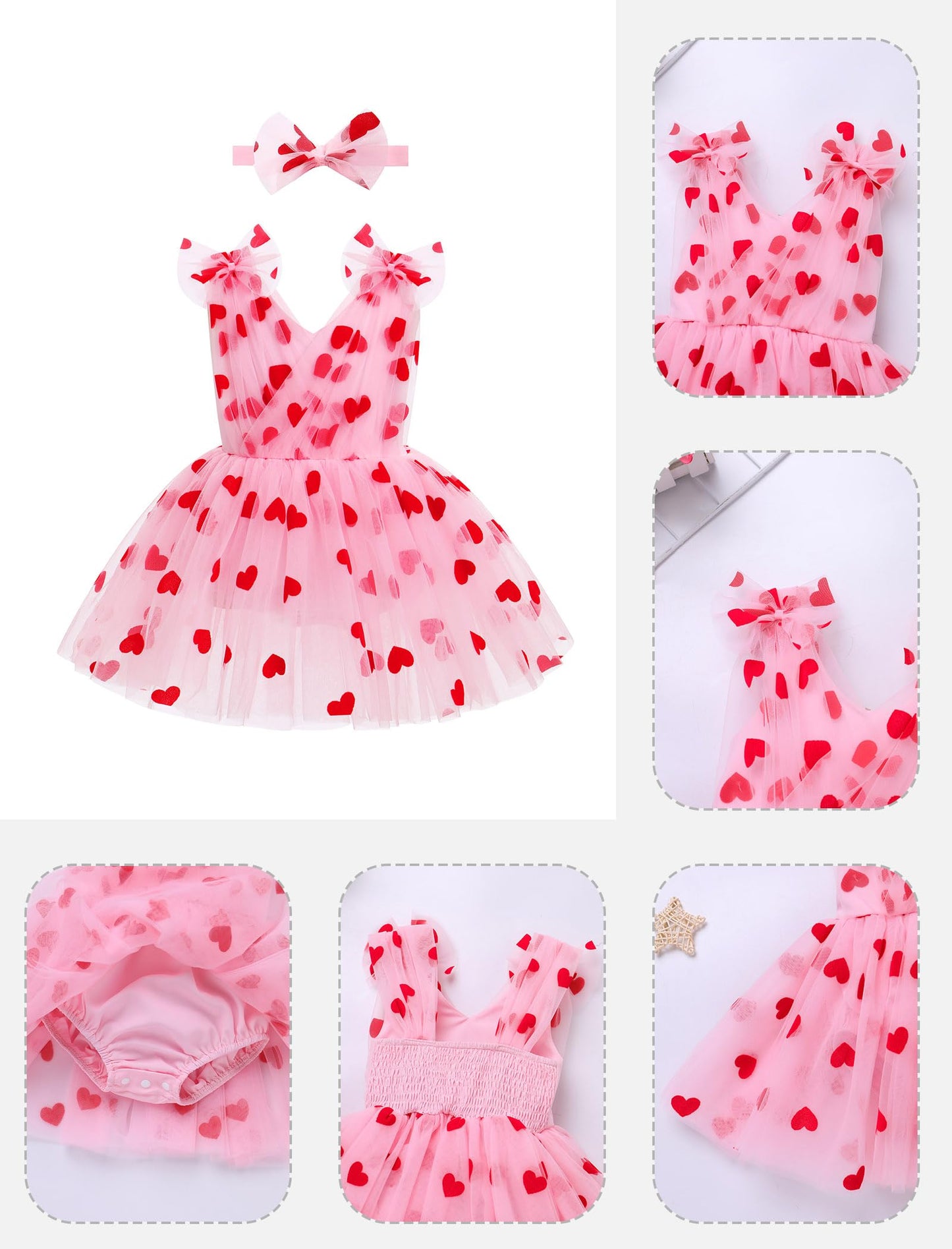 Imekis First Valentines Day Baby Girl Outfit: Toddler Valentines Day Dress Newborn Romper Tulle Tutu Infant Cupid Outfit Fairy D