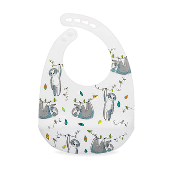 Nuby 2 Pack Adjustable Easy Clean Soft Silicone Bibs With Scoop, Leaves & Sloth