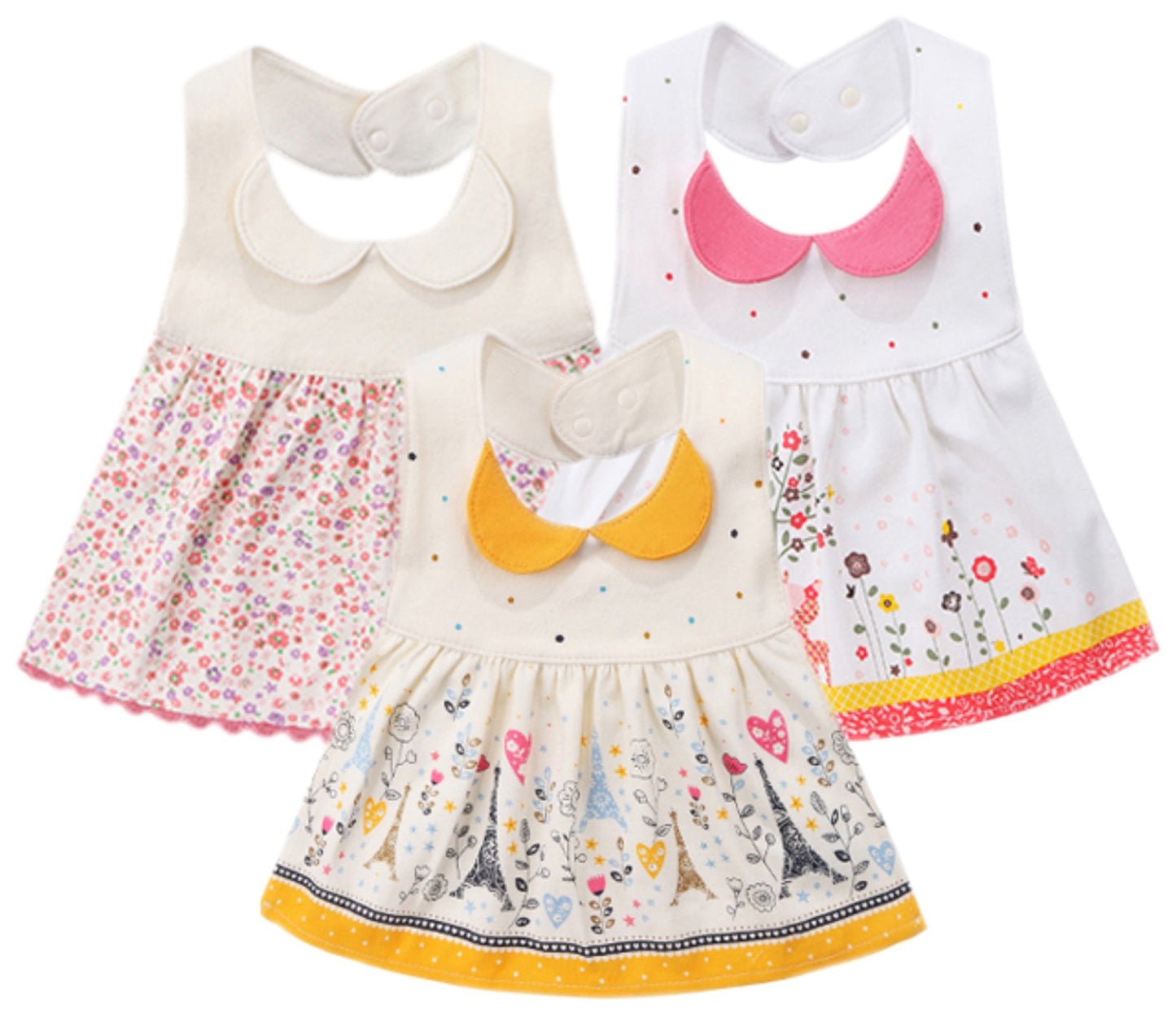 GZMM 3-Pack Baby Girl s Bibs Dress Infant Toddler waterproof Burp Cloths With Adjustable Snaps
