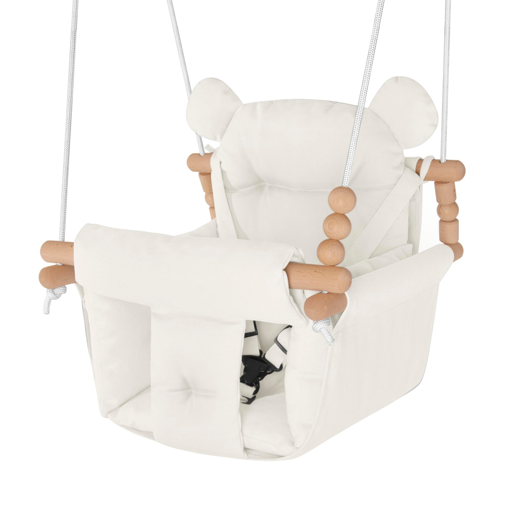 Baby Swing Indoor Outdoor,Secure Canvas Wooden Toddler Swing Seat, 3-Point Adjustable Safety Harness,Mounting Hardware Included,