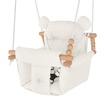 Baby Swing Indoor Outdoor,Secure Canvas Wooden Toddler Swing Seat, 3-Point Adjustable Safety Harness,Mounting Hardware Included,