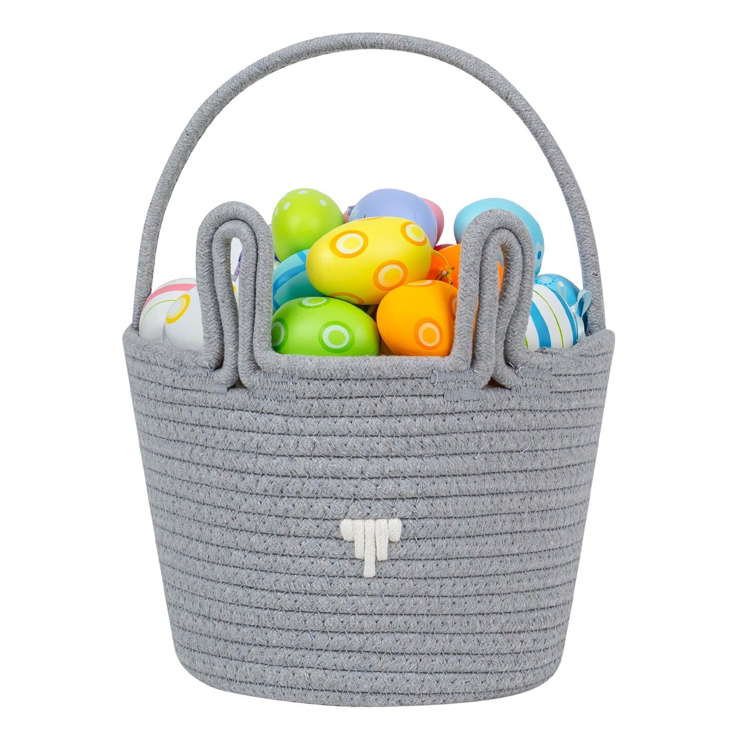CubesLand Gray Easter Basket for Boys Toddler Kids,Big Cute and Reusable Woven Cotton Rope Empty Gift Bunny Basket with Handle f