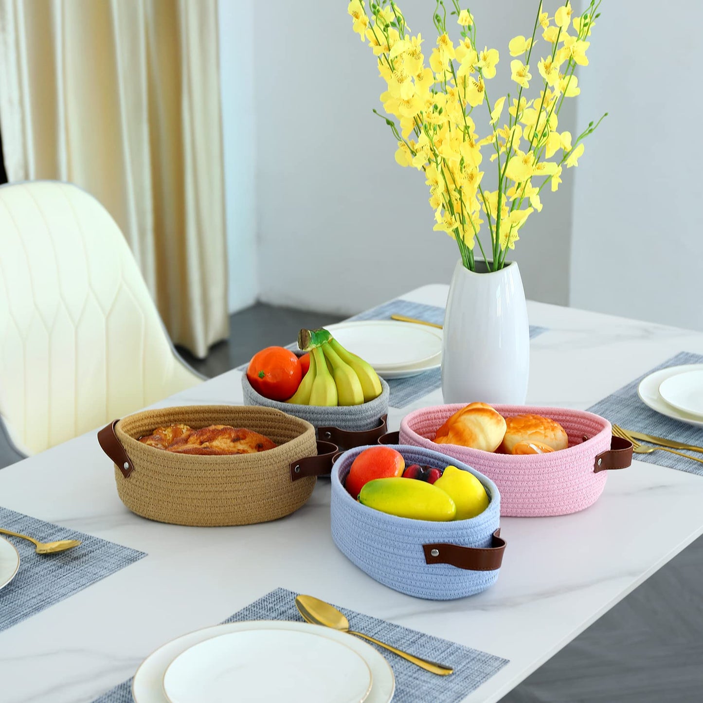 Abenkle Small Woven Basket, Mini Cotton Rope Storage Basket, Tiny Easter Basket, Shelf Basket, Oval Decorative Toy Dog Cat Baske