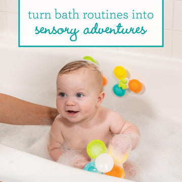 Infantino Silicone Bath Pop Spinners - Sensory Dinosaur Toys with Suction Cups, Engaging Bath Time Fun for Toddlers, 3-Piece