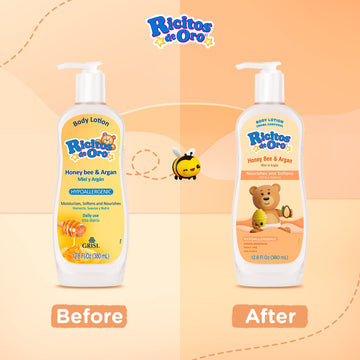 Ricitos De Oro Honey And Argan Baby Body Lotion That Helps Smooth Baby Skin -Hypoallergenic With Honey Bee Extract Delicious Sce