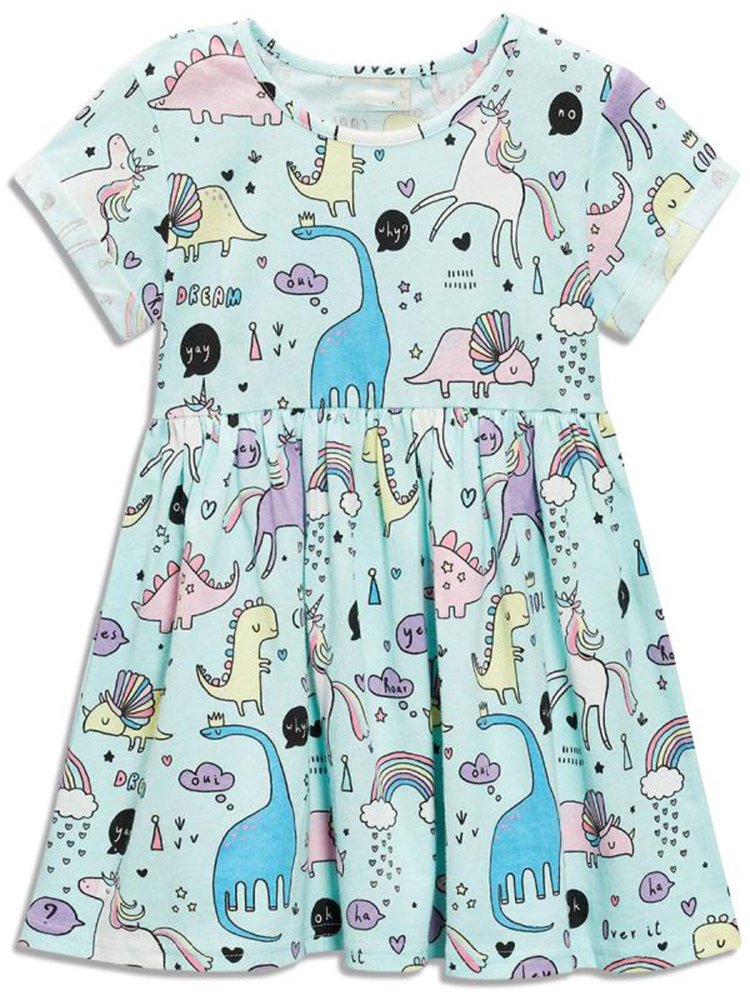 Little Girl'S Dinosaur Summer Dresses Clothes,Short Sleeve Casual Outfits Size 7 Blue