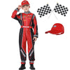 Treyrea Race Car Driver Costume Boys Racer Jumpsuit With Car Cap Kids Dress Up For Halloween (Red And Black, Xl(For Height 57'-
