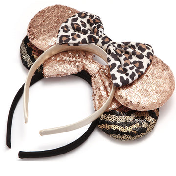 Rcjera Mouse Ears Glitter Headbands For Kids, Girls, Women - 2 Pcs Bow Headbands For Cosplay, Birthday, Christmas Parties