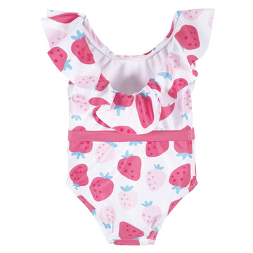 Gerber Girls' One-Piece Swimsuit, Pink Strawberry, 3-6 Months