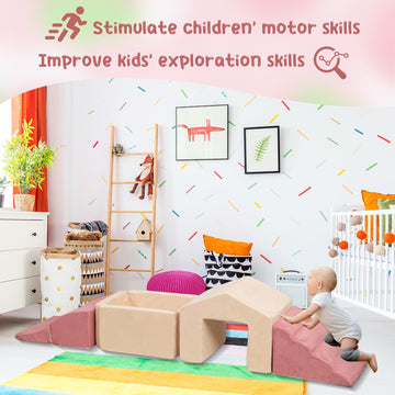 Loaol Foam Climbing Toys For Toddlers, 6Pcs Climb And Crawl Activity Playset, 5 In 1 Soft Crawling Climbing Blocks Indoor, Toddl