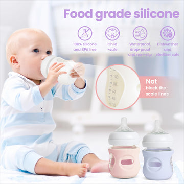 Joxodak 4 Pack Silicone Sleeves For Philips Avent Natural Bottle, Food Grade Silicone Cover And 4Pcs Travel Caps, Lids Replaceme
