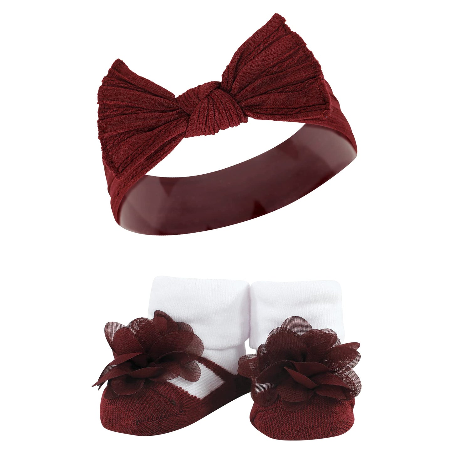 Hudson Baby Baby Girls' Headband And Socks Giftset, Burgundy Teal, One Size