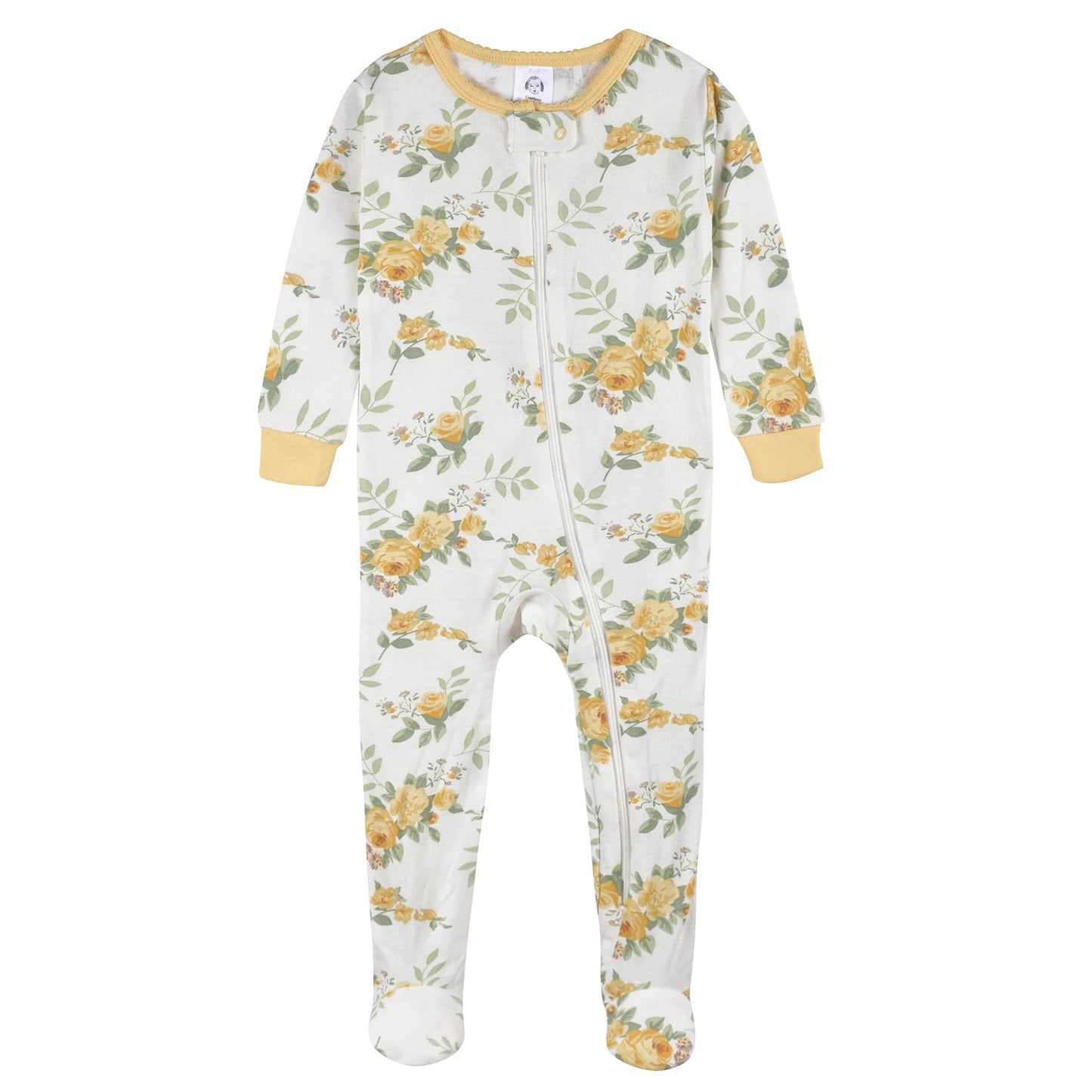 Gerber Baby Girls 2-Pack Footed Pajamas, Rose Garden Yellow, 0-3 Months