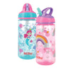 Nuby 2 Pack Iridescent Pp Flip-It Kids On-The-Go Printed Water Bottle With Bite Proof Hard Straw - 18Oz / 540 Ml, 18+ Months, 2