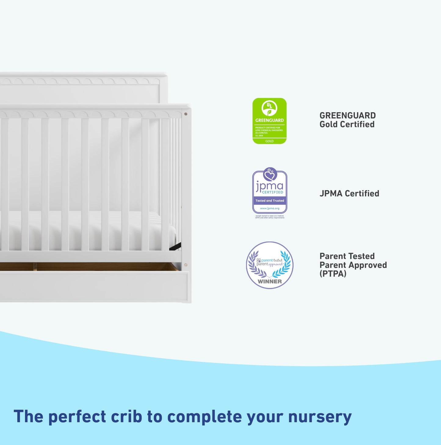 Graco Sasha 5-In-1 Convertible Crib With Storage Drawer (White) - Greenguard Gold Certified Baby Crib Crafted From Wood, Convert