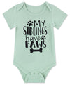 Funnycokid Infant Baby Boys Girls My Siblings Have Paws Green Bodysuit Newborn Announcement Jumpsuit Funny Romper Gender Neutral