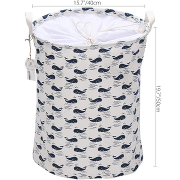 Sea Team 19.7' X 15.7' Large Sized Folding Cylindric Waterproof Coating Canvas Fabric Laundry Hamper Storage Basket With Draws