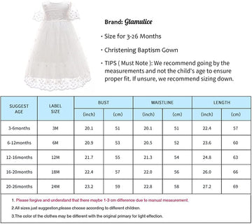 Glamulice White Baby Girls Christening Baptism Tulle Dresses 3-6 Lace Floral Embroidered Newborn Birthday Party Wedding Gowns In