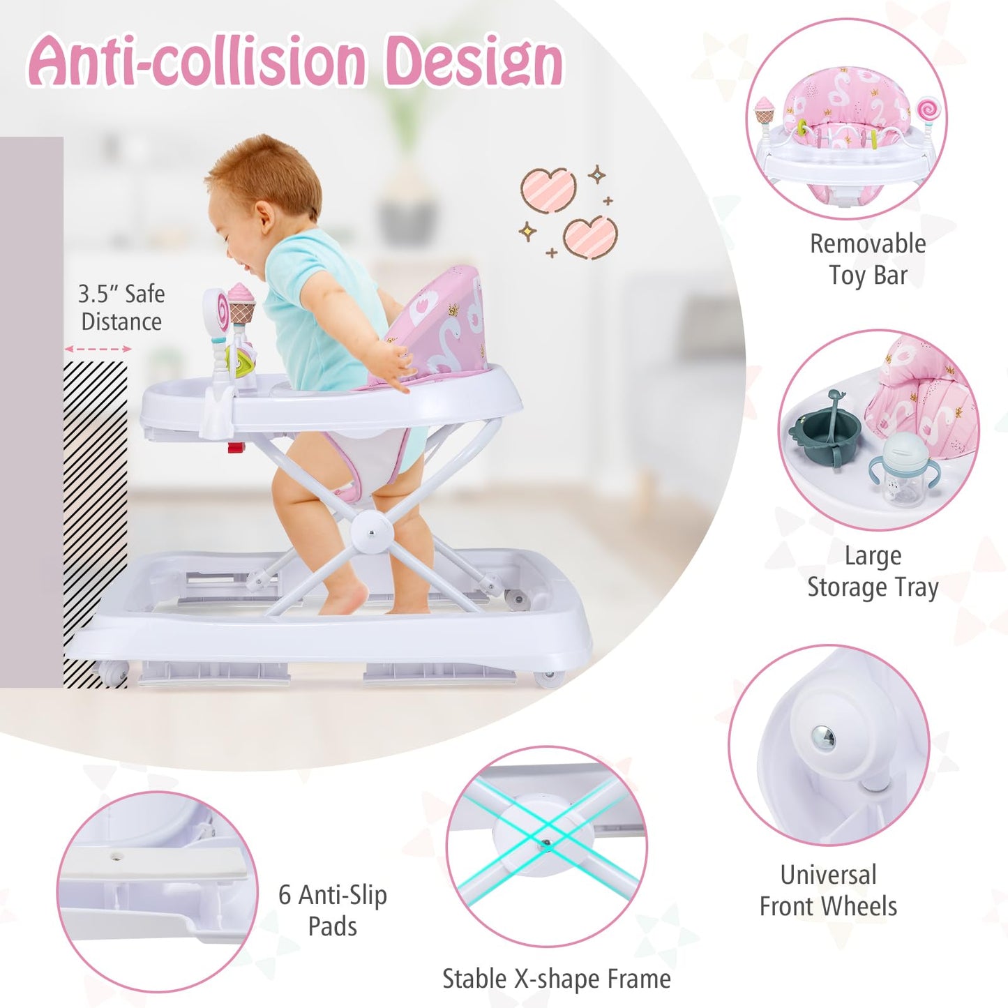 Honey Joy Baby Walker, Foldable Toddler Walker With Toys, Learning-Seated Or Walk-Behind For Boys And Girls, Adjustable Height,