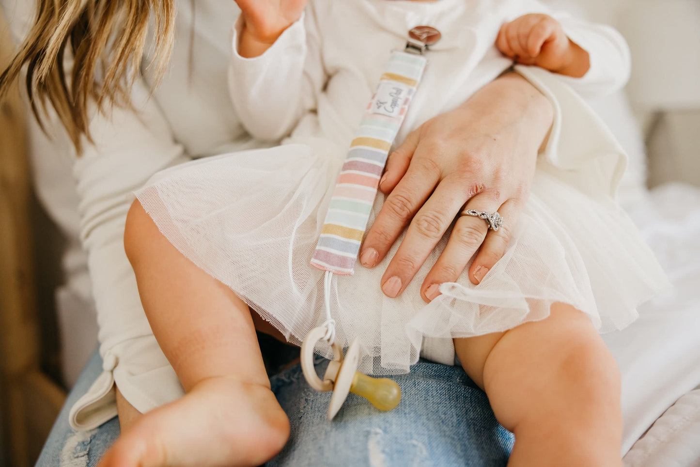 Copper Pearl Premium Knit Pacifier Holders 3-Pack: Stylish Stainless Steel Clips For Baby Girls And Boys - Prevent Floor Drops -