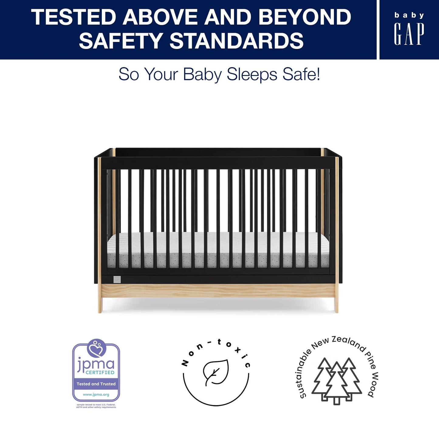 Gap Babygap Tate 4-In-1 Convertible Crib - Greenguard Gold Certified, Ebony/Natural