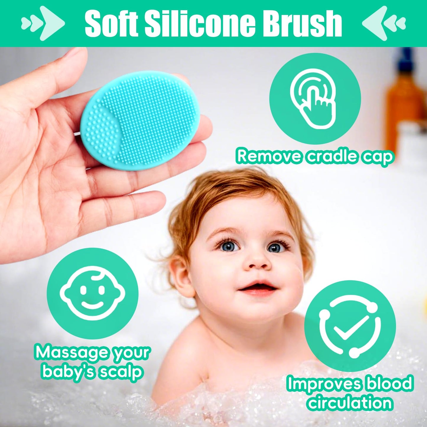 Cradle Cap Brush For Babies, 5Pcs Cradle Cap Treatment Set With Soft Bristle Brushes Silicone Scrubber Long Comb For Newborn Bat