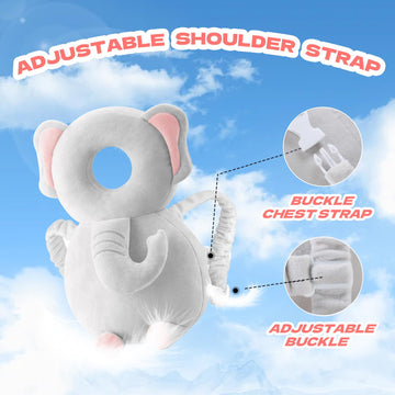 Grnstf Baby Toddler Head Protector, Baby Head Protection Backpack, Adjustable(Elephant)
