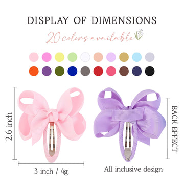 40Pcs Snap Baby Hair Bows Clips For Girls Grosgrain Ribbon Fully Wapped 3 Inch Infant Hair Barrettes Accessories For Baby Girls