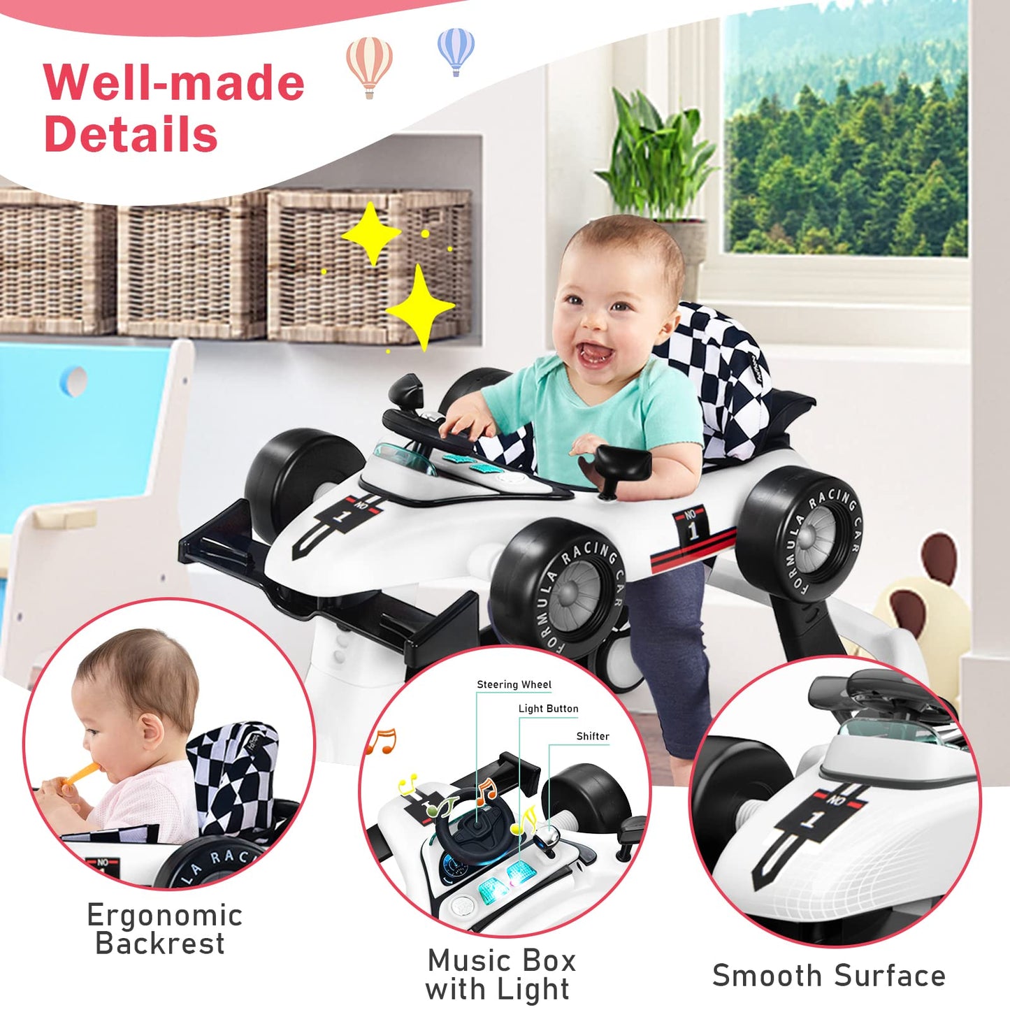 Baby Joy 4-In-1 Baby Walker, Foldable Activity Walker With Adjustable Height & Speed, Music, Lights, Anti-Rollover, Toddler Push
