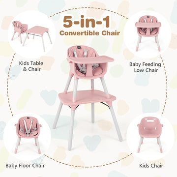 Baby Joy High Chair, 5 In 1 Convertible Highchair For Babies & Toddlers | Booster Seat | Table And Chair Set | Infant Feeding Ch