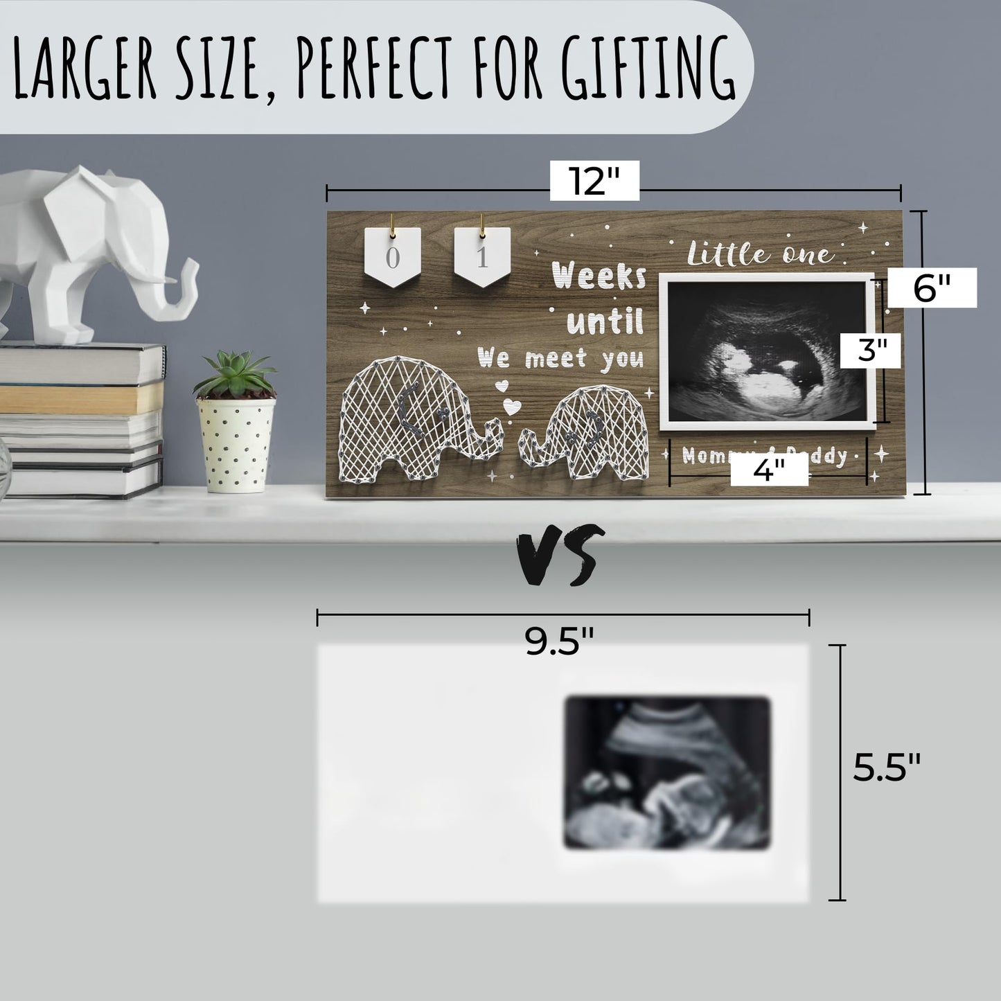 Eurset Baby Sonogram Picture Frame Countdown Weeks - Standard 4'X3' Ultrasound Photo - Pregnancy Announcements Ideas - Gender