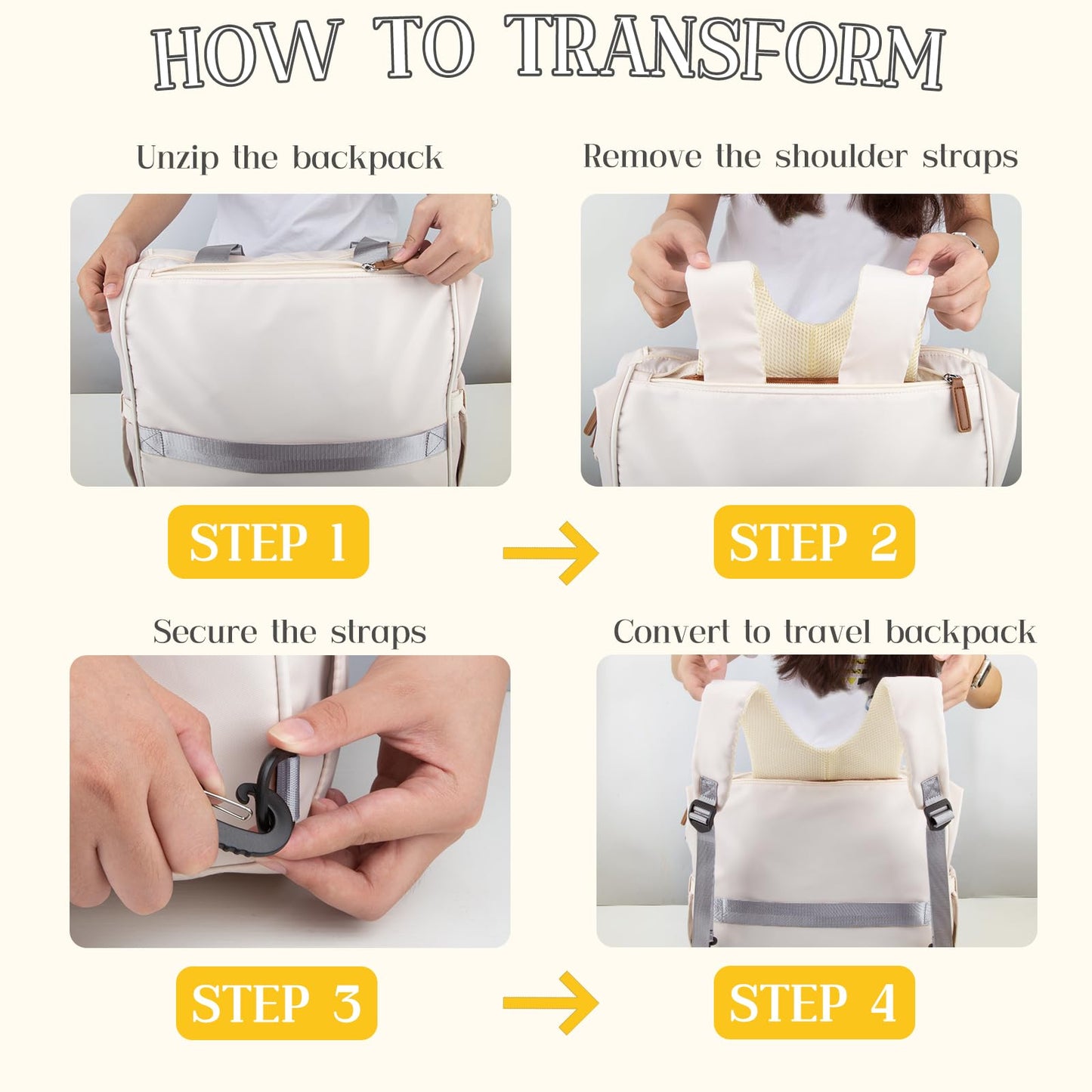 Pripher 4 In 1 Diaper Bag Backpack, Mommy Diaper Bag For Baby, Travel Diaper Bag Converts Into Backpack With Shoulder Strap, Lar